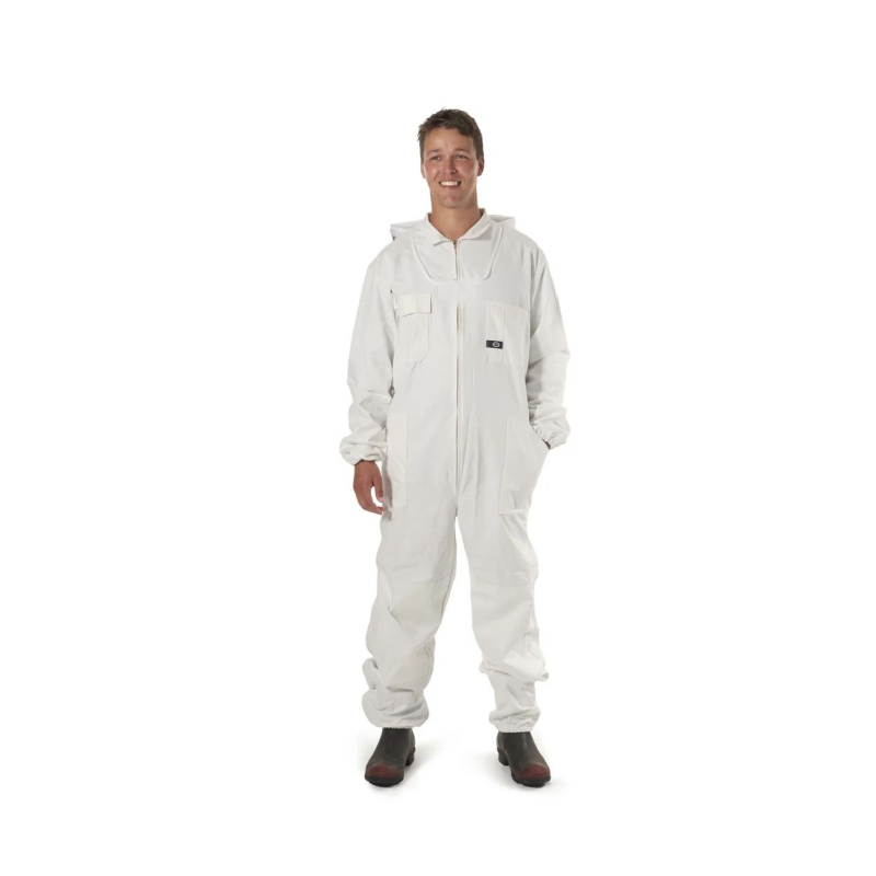 Mens Bee Suit with Folding Hood - (White) - NZ made
