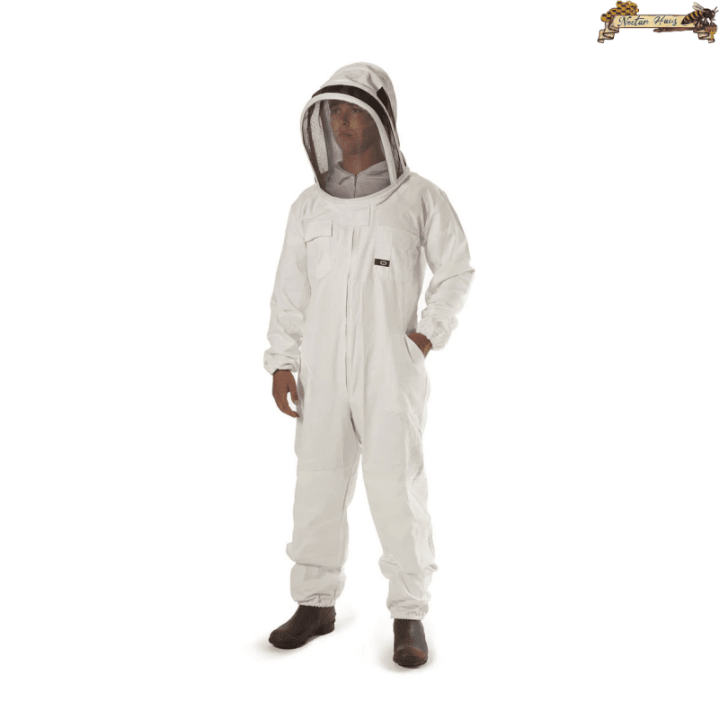 Mens Bee Suit with Folding Hood - (White) - NZ made